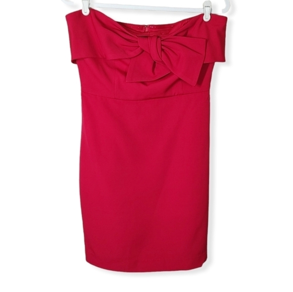 Sam Edelman Red Bow Front Sheath Strapless Dress Size 10 - Picture 12 of 13